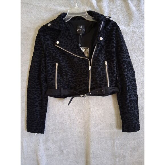 Killstar Jackets & Blazers - Killstar Sz Lg Claw Black Biker Cropped Jacket Flocked Leopard Print Goth New